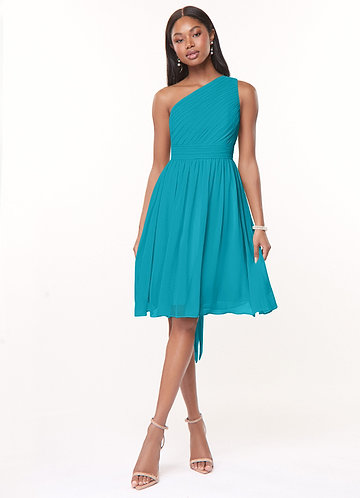 Turquoise Knee Length Bridesmaid Dress