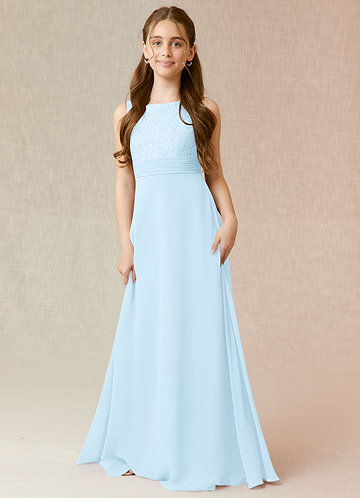 Azazie Snow Junior Sky Blue A-Line Lace Chiffon Dress image1
