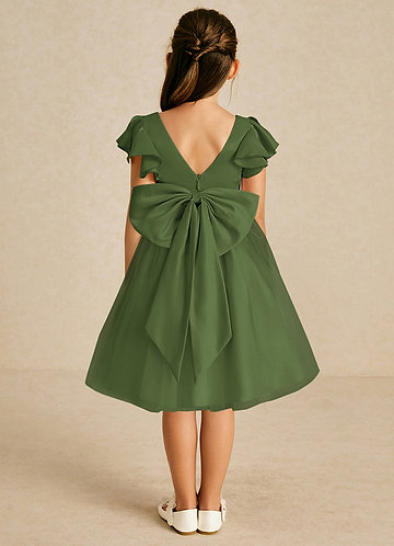 Azazie Kaeya Flower Girl Dresses Olive A-Line Bow Tulle Dress image1