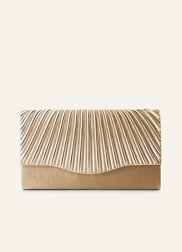 front Matching Color Pleated Metallic Satin Envelope Clutch