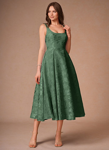 slim fit dress slacks Designer Emerald Green Dress with Sleeves main image 0