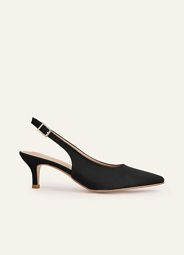 front Matchande Färg Matt Satin Spetsig Tå Slingback Kitten Heel