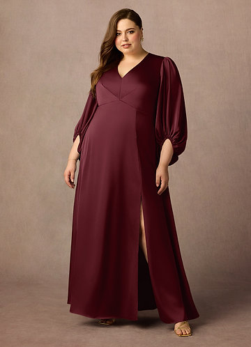 Azazie Luna Abiti da Mamma Sposa Abito A-Line in Raso Elasticizzato Plissettato Cabernet image1