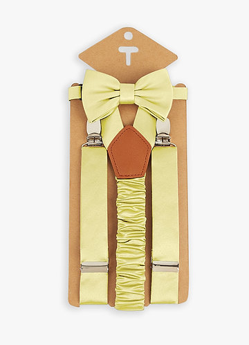 front Conjunto de pajarita y tirantes de satén mate a juego para niño