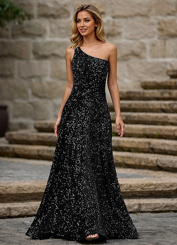 Opulent Noir Robe de bal en velours à paillettes image1