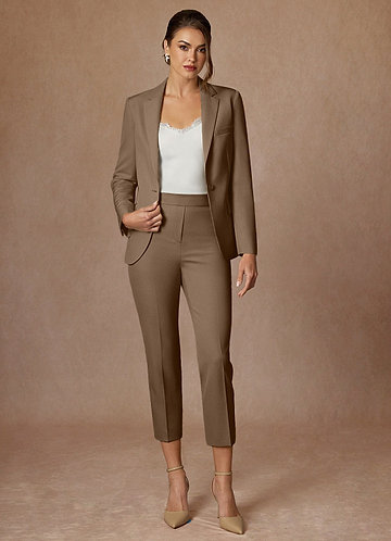 front Charlotte Truffle Refined Weave Pants Suit