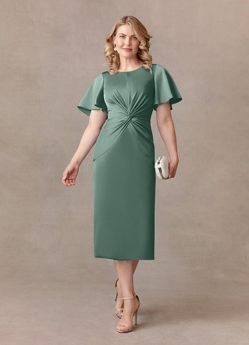Azazie Everlyn Mother of the Brides Dresses Eucalyptus Sheath Pleated Stretch Satin Dress image1