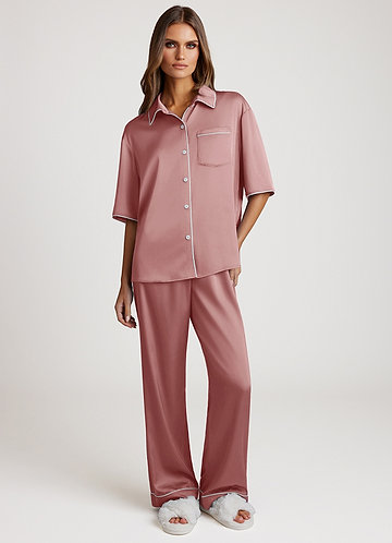 front Dusty Rose Contrast-trimmed Pajama Set