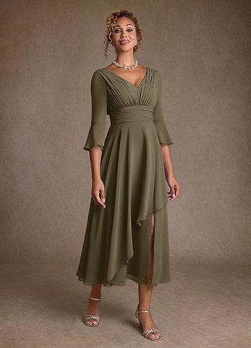 Azazie Aerynne Brautmutterkleider A-Linie Plissee Chiffon Kleid Weidengrün image1