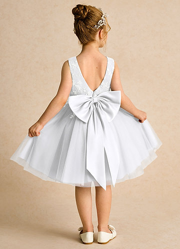 Azazie Butterfly Flower Girl Dresses White A-Line Lace Dress image1