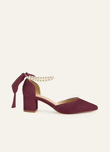 front Escarpins à bout pointu en satin mat de couleur assortie avec perles et nœud