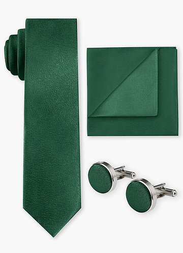 front Metallic Satin Wide Tie & Pocket Square & Cuff Links Set