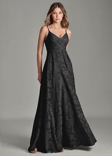 Azazie Amani Suknie dla druhen Linia A Pofałdowany Kwiatowe wypalenie Do ziemi Sukienka image1