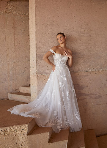 Azazie Wendie Wedding Dresses Diamond White Champagne A-Line Sequins Tulle Dress image1