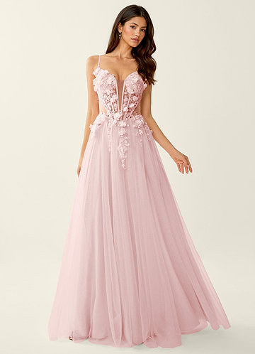 Eulalie Roze Galajurk met korset en 3D-bloemen en vetersluiting op de rug image1