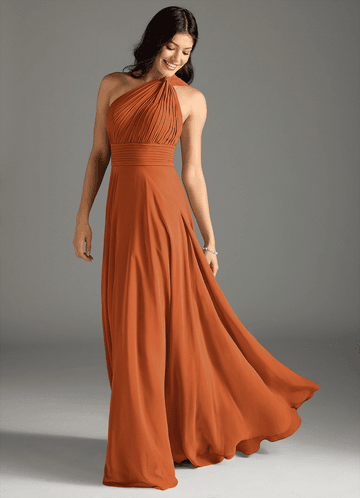 Azazie Charlize Bridesmaid Dresses Cinnamon A-Line One Shoulder Chiffon Dress image1 0