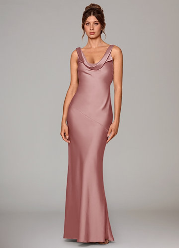 Azazie Rylina Bridesmaid Dresses Dusty Rose Mermaid Stretch Satin Dress image1