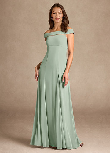 Azazie Ewa Mother of the Brides Dresses Dusty Sage A-Line Off the Shoulder Mesh Dress image1