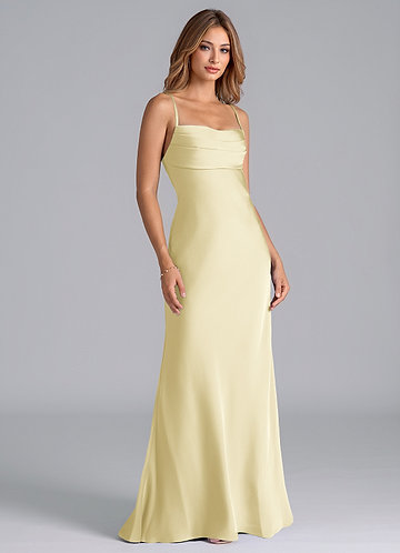 Azazie Seema Morsiusneitojen mekot Mrenneito Korsetti Joustava satiini Lattian pituus Pukeutua image1