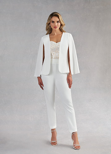 Azazie Tiffany Wedding Dresses Diamond White Champagne Pant Styles Lace Stretch Crepe Dress image1