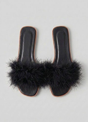 front Black Bridal Feather Slippers for Getting Ready