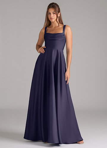 Azazie Shaude Bridesmaid Dresses Stormy A-Line Pleated Stretch Satin Dress image1
