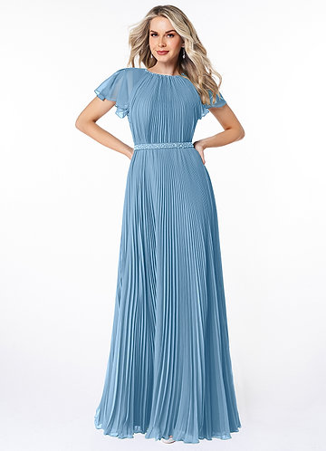 Azazie Kara Modest Bridesmaid Dresses A-Line Pleated Chiffon Floor-Length Dress image1