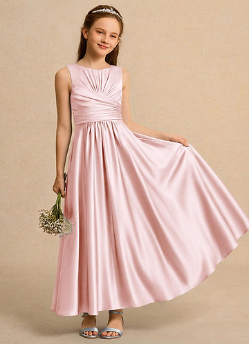 Azazie Ducky Girls Formal Klänningar för brudeflicka Klä A-Line i Stretch Satin Plisserad image1