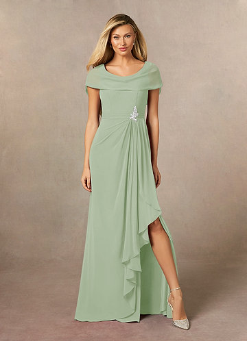 Azazie Mary Mother of the Brides Dresses Dusty Sage A-Line Side Slit Chiffon Dress image1