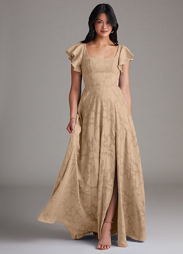 tan floral bridesmaid dress Thyme Dreamy Floral Bridesmaid Dress Chiffon Size 2X