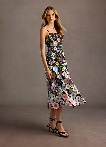 Nia Black and Multi Floral Midi Dress image1