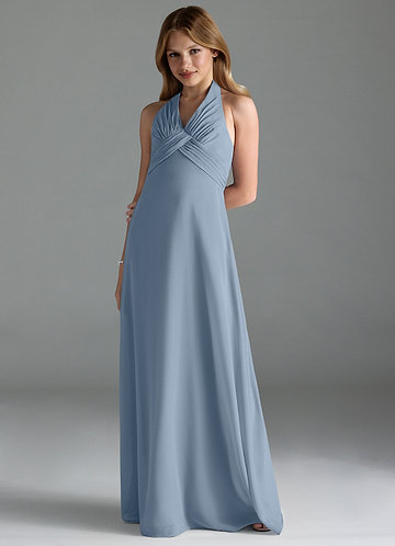 Azazie Tessie Junior Dusty Blue A-Line Pleated Chiffon Dress image1