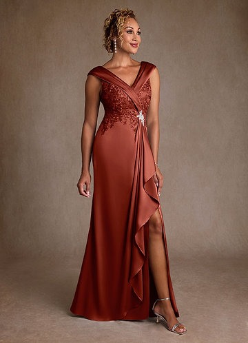 Azazie Santa Monica Robe Mère de la Mariée & du Marié Robe Trapèze en Dentelle Terracotta image1