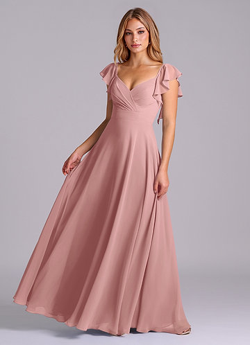 Azazie Leilani Bridesmaid Dresses Dusty Rose A-Line Pleated Chiffon Dress image1