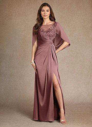 Azazie Hera Mother of the Brides Dresses Vintage Mauve A-Line Lace Stretch Satin Dress image1 0