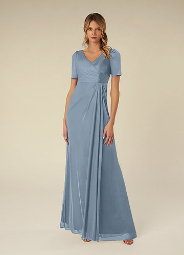 Azazie Bessie Mother of the Brides Dresses Dusty Blue A-Line Pleated Mesh Dress image1