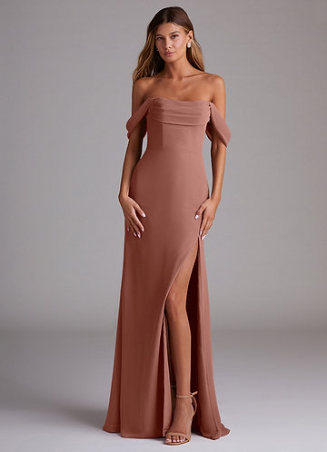 Azazie Saige Bridesmaid Dresses Cedar Rose A-Line Off the Shoulder Chiffon Convertible Dress image1