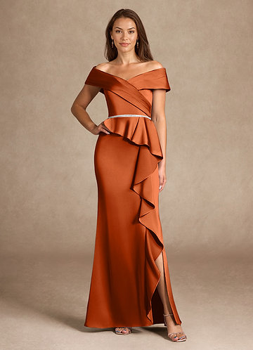 Azazie Dareia Vestidos de Madre de la Novia Vestido de Naranja Quemada de Satén Elástico de Sirena con Vestidos sin tirantes image1