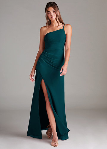 Azazie Eren Vestidos Dama de Honor Vestido de Pino de Gasa de Corte Recto con Hombro unilateral image1