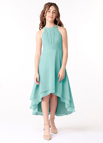 Azazie Linna Junior Vestido de Aqua de Gasa de Corte En A con Plisado image1