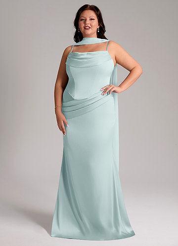 Azazie Sorrel Vestidos Dama de Honor Vestido de Neblina de Satén Elástico de Corte Sirena Convertible con Sin tirantes image1