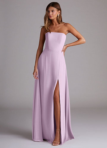 Azazie Wren Robes Demoiselle d'honneur Robe Trapèze Convertible en Mousseline de soie Fente Latérale Frostiges Flieder image1