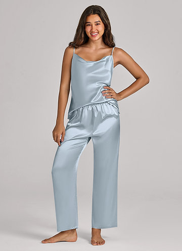front Matching Color Satin Cami Pants Pajama Set