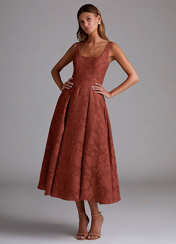 Adelie Terracotta A-line Midi Dress front