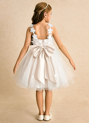 Azazie Junebug Bloemenmeisjes Jurken Baljurk Jurk van Tule Kant Ivoor Wit Albast image1