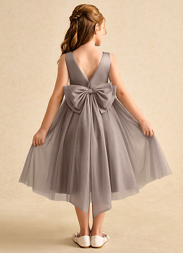 Azazie Winnie Vestidos de Niña de Flores Vestido de Gris Pardo de Tul de Princesa con Lazo image1