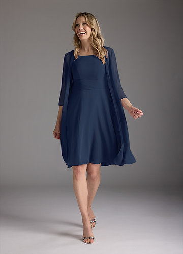 Azazie Shirley Mother of the Brides Dresses Dark Navy A-Line Scoop Pleated Chiffon Dress image1