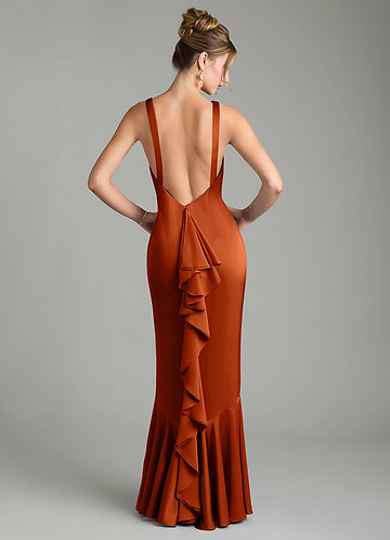 orange boat neck dress Orange Boat Neck Bridesmaid Dresses