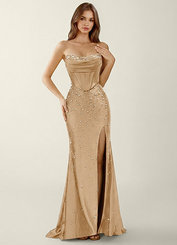 Esme Champagne Two-piece Corset Stretch Satin Mermaid Prom Dress image1