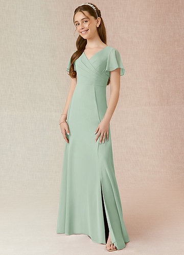 Azazie Induh Junior Vestido de Agave de Gasa de Corte en A con Volante image1